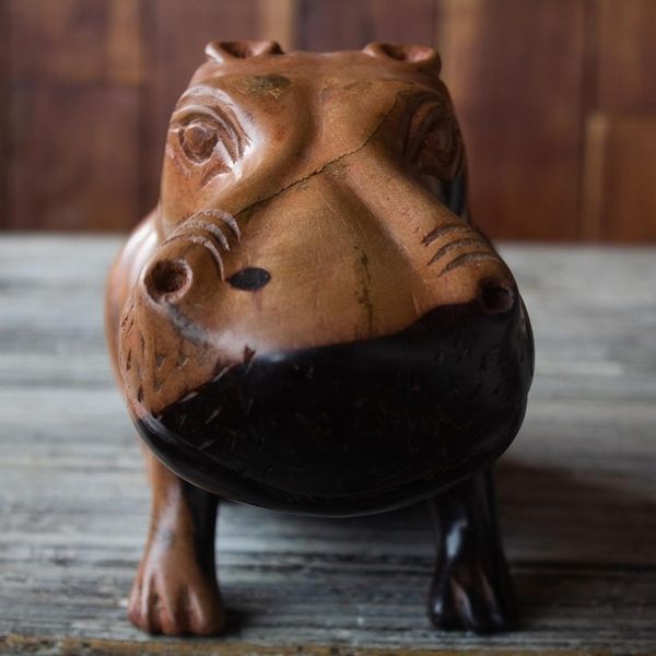 Alternate image for Hand Carved Ebony Wood Hippo Sculpture Resting Hippo