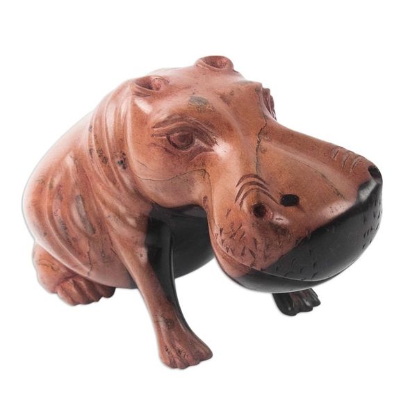 Alternate image for Hand Carved Ebony Wood Hippo Sculpture Resting Hippo