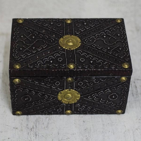 Alternate image for Aluminum Brass and Wood Decorative Box from Ghana Secret Patterns
