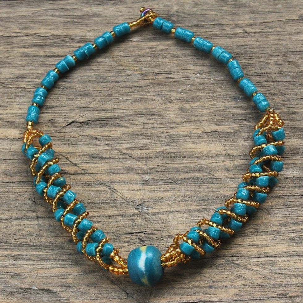 Recycled Glass Beaded Torsade Necklace Crafted in Ghana 'Glorious Twist'
