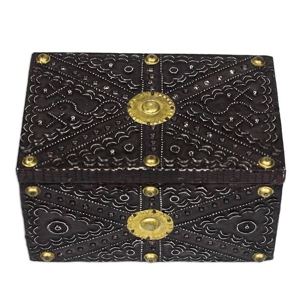 Alternate image for Aluminum Brass and Wood Decorative Box from Ghana Secret Patterns