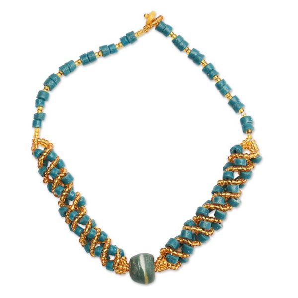 Alternate image for Recycled Glass Beaded Torsade Necklace Crafted in Ghana Glorious Twist