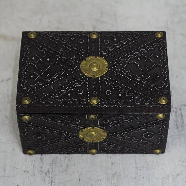 Alternate image for Aluminum Brass and Wood Decorative Box from Ghana Secret Patterns
