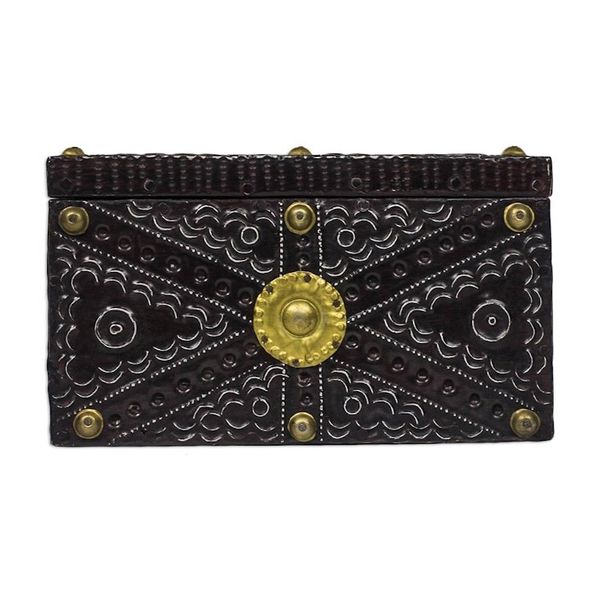 Alternate image for Aluminum Brass and Wood Decorative Box from Ghana Secret Patterns