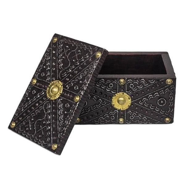 Alternate image for Aluminum Brass and Wood Decorative Box from Ghana Secret Patterns