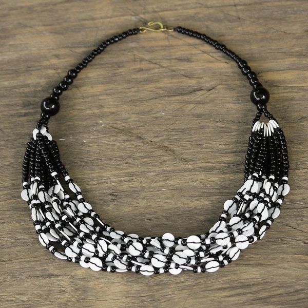 Alternate image for Black and White Ghanaian Necklace of Recycled Beads White Ghanaian Thank You