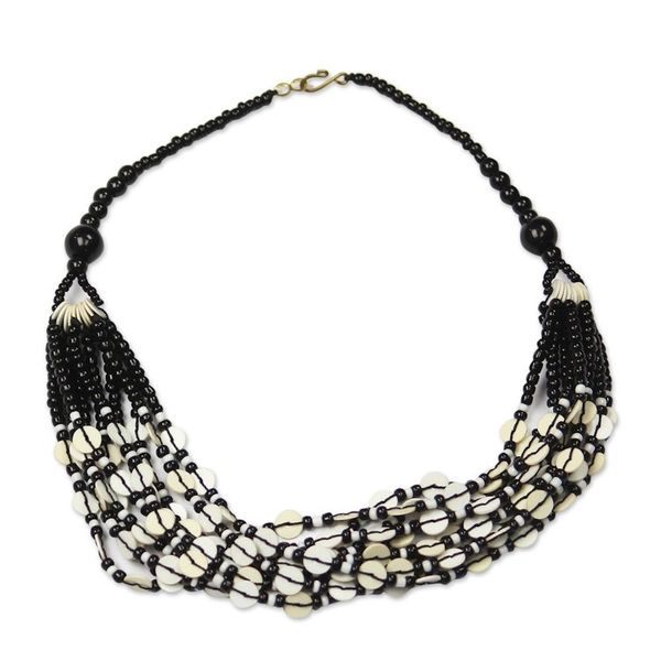 Alternate image for Black and White Ghanaian Necklace of Recycled Beads White Ghanaian Thank You