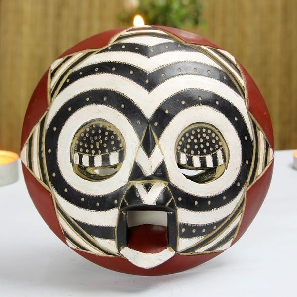 Alternate image for Black and White African Wood Mask from Ghana Round Zebra