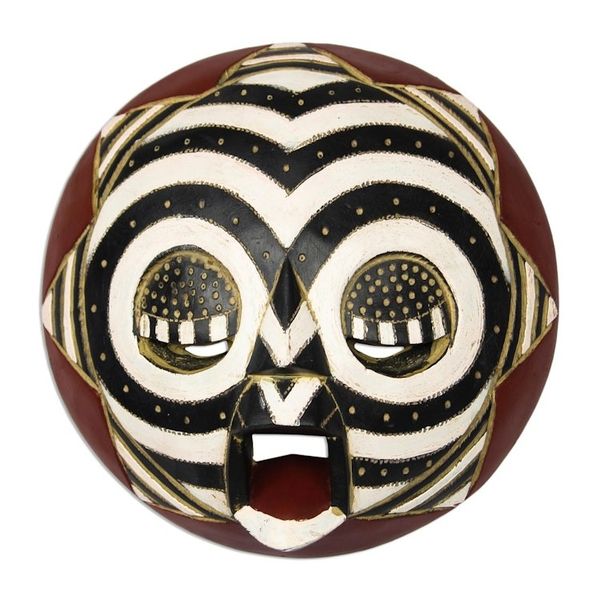 Alternate image for Black and White African Wood Mask from Ghana Round Zebra