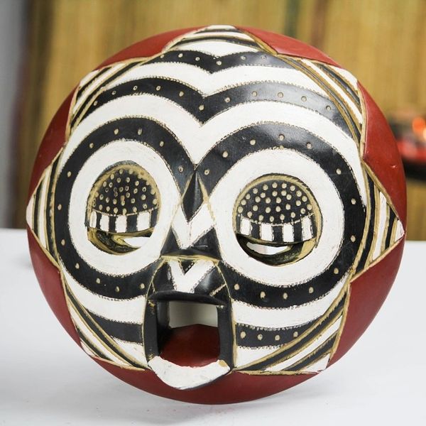 Alternate image for Black and White African Wood Mask from Ghana Round Zebra