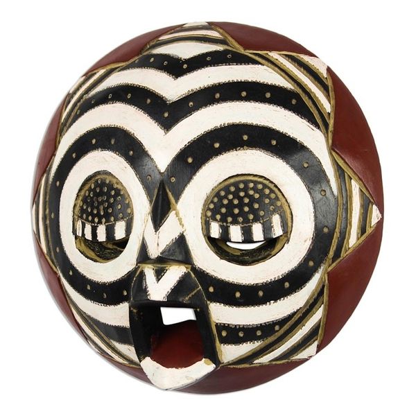 Alternate image for Black and White African Wood Mask from Ghana Round Zebra