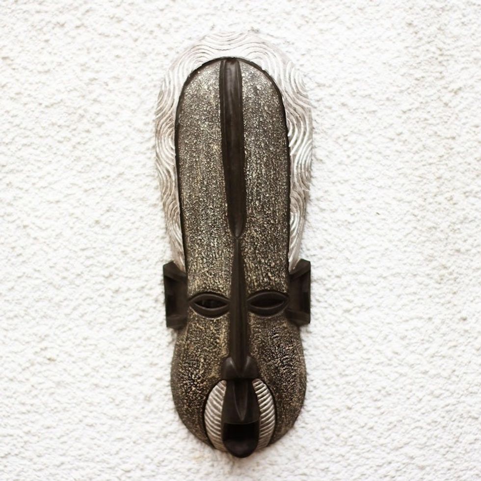 African Wood Mask in Grey Crafted in Ghana 'Merciful Face'