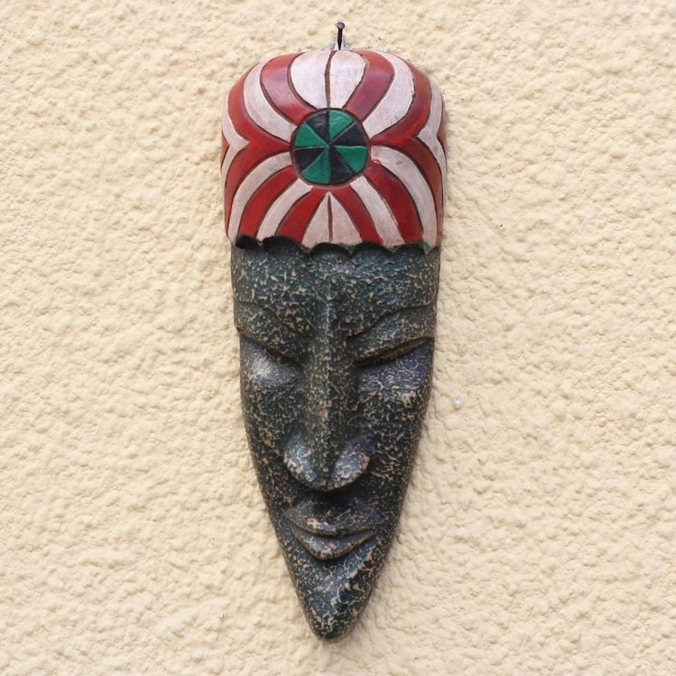 Textured African Wood Mask Crafted in Ghana 'Eyram'