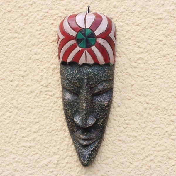Alternate image for Textured African Wood Mask Crafted in Ghana Eyram