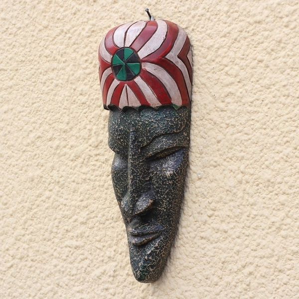 Alternate image for Textured African Wood Mask Crafted in Ghana Eyram