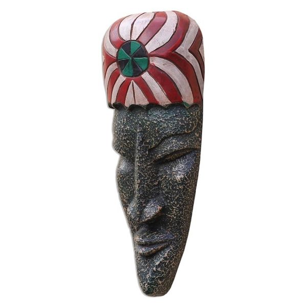 Alternate image for Textured African Wood Mask Crafted in Ghana Eyram