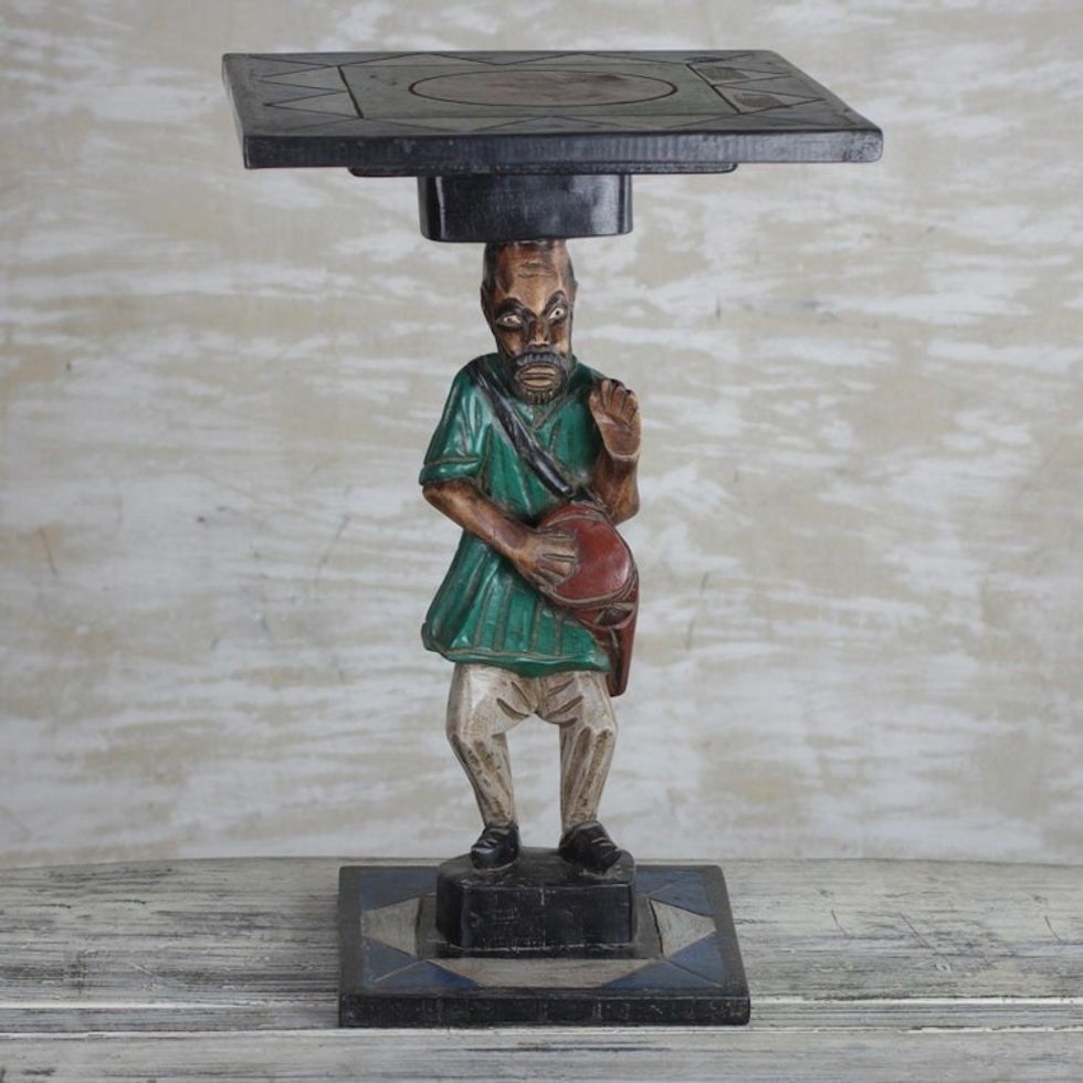 Cedar Wood Accent Table of an African Drummer from Ghana 'African Drummer'