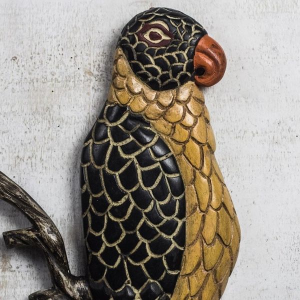 Alternate image for Sese Wood Bird Wall Sculpture from Ghana Vibrant Plumage