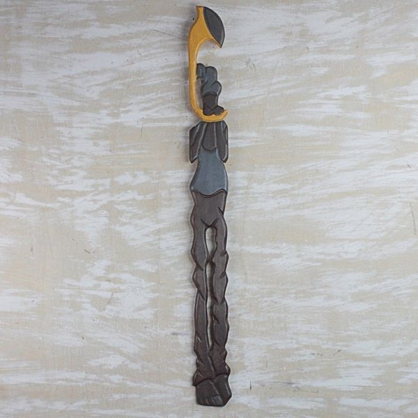 Alternate image for Handcrafted Mansonia Wood Wall Art from Ghana Trumpeter