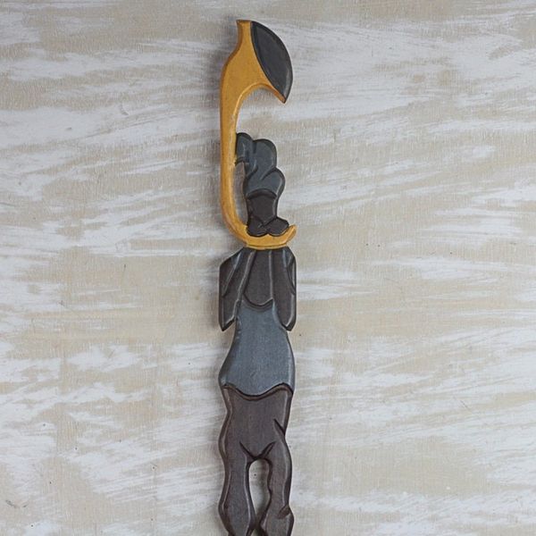 Alternate image for Handcrafted Mansonia Wood Wall Art from Ghana Trumpeter