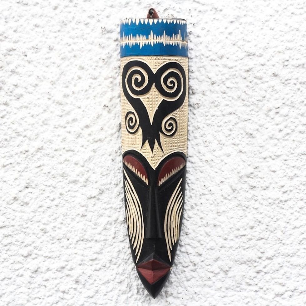 Sankofa-Themed African Wood Mask from Ghana 'Tall Sankofa'
