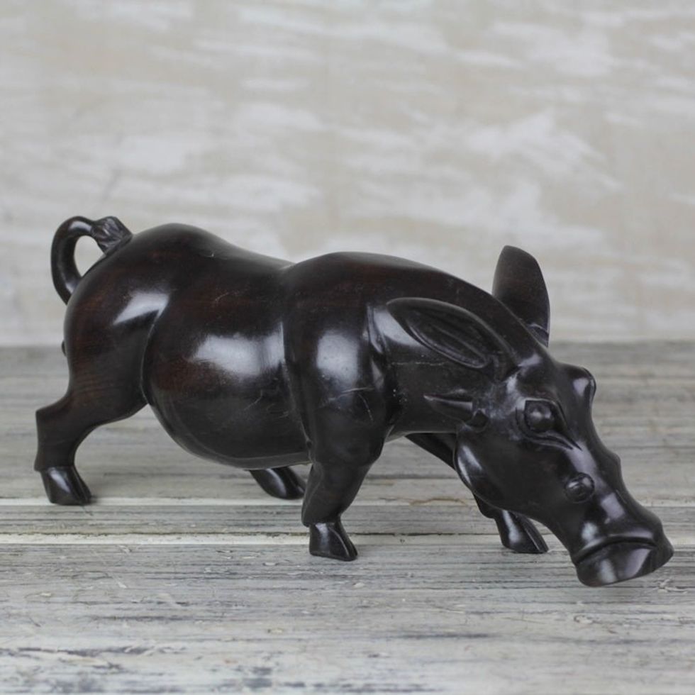 Ebony Wood Pig Sculpture from Ghana 'Bush Pig'