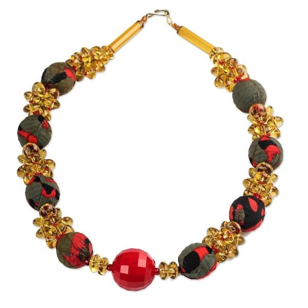 Alternate image for Recycled Plastic and Cotton Beaded Necklace in Red Lady in Red