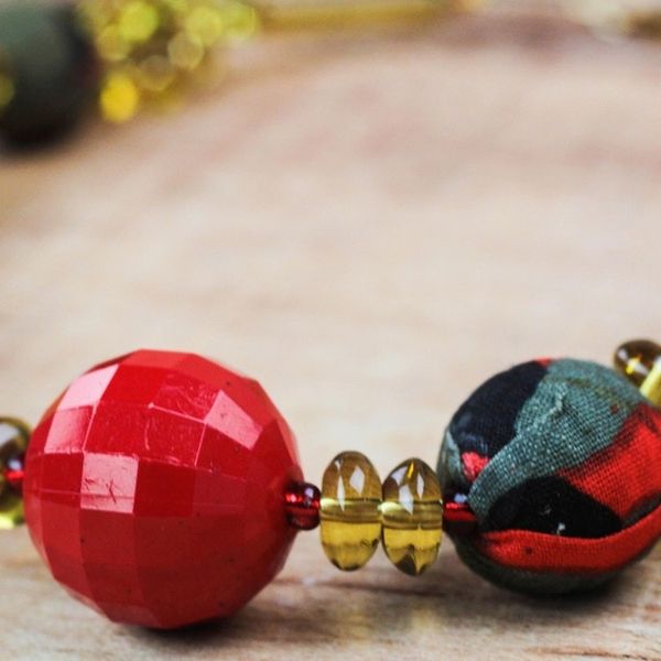 Alternate image for Recycled Plastic and Cotton Beaded Necklace in Red Lady in Red