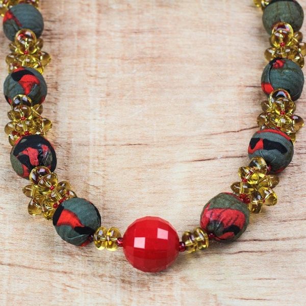 Alternate image for Recycled Plastic and Cotton Beaded Necklace in Red Lady in Red