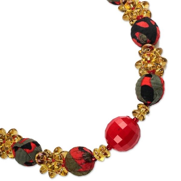 Alternate image for Recycled Plastic and Cotton Beaded Necklace in Red Lady in Red