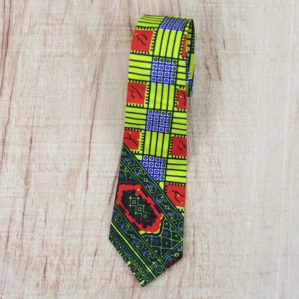Cotton Necktie with Colorful Motifs from Ghana 'Cultural Africa'