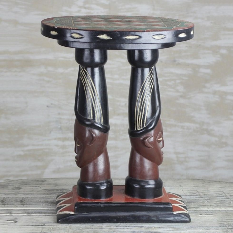 Cedar Wood Accent Table of Two Faces from Ghana 'Buddies'