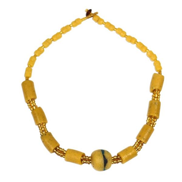 Alternate image for Yellow Recycled Glass Beaded Necklace from Ghana Eco Yellow
