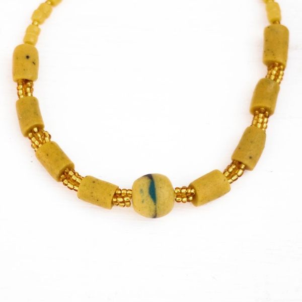 Alternate image for Yellow Recycled Glass Beaded Necklace from Ghana Eco Yellow