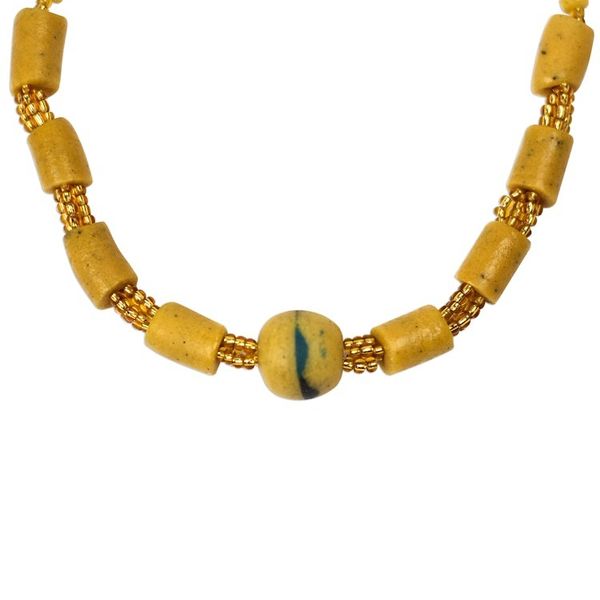 Alternate image for Yellow Recycled Glass Beaded Necklace from Ghana Eco Yellow