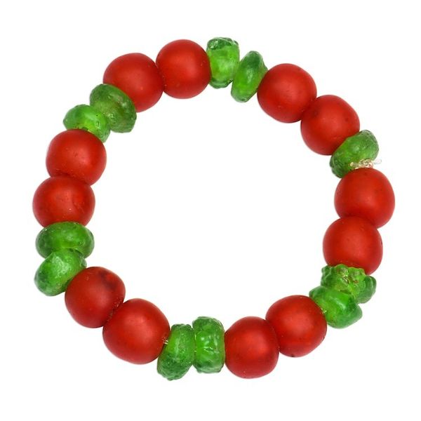 Alternate image for Red and Green Recycled Glass Beaded Stretch Bracelet Karis Colors