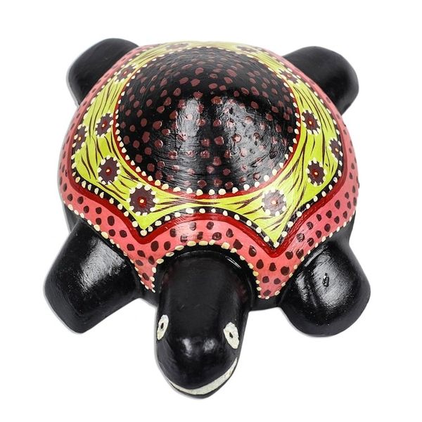 Alternate image for Hand-Painted Floral Wood Turtle Sculpture from Ghana Slowly