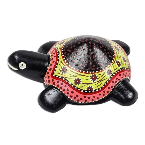 Alternate image for Hand-Painted Floral Wood Turtle Sculpture from Ghana Slowly