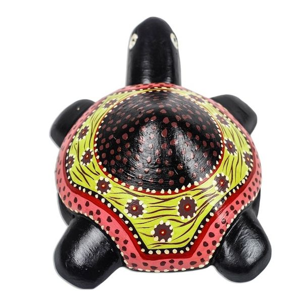 Alternate image for Hand-Painted Floral Wood Turtle Sculpture from Ghana Slowly