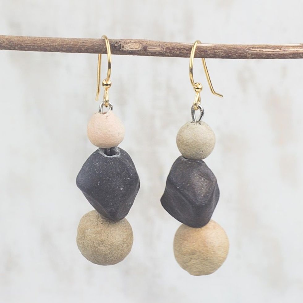 Handcrafted Ceramic Beaded Dangle Earrings from Ghana 'Artisanal Grace'