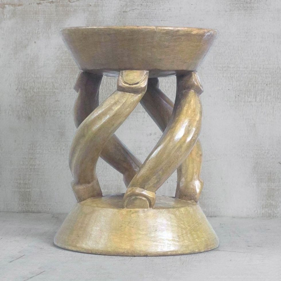 Handmade Wood Decorative Stool in Brown from Ghana 'Angelic Curves'