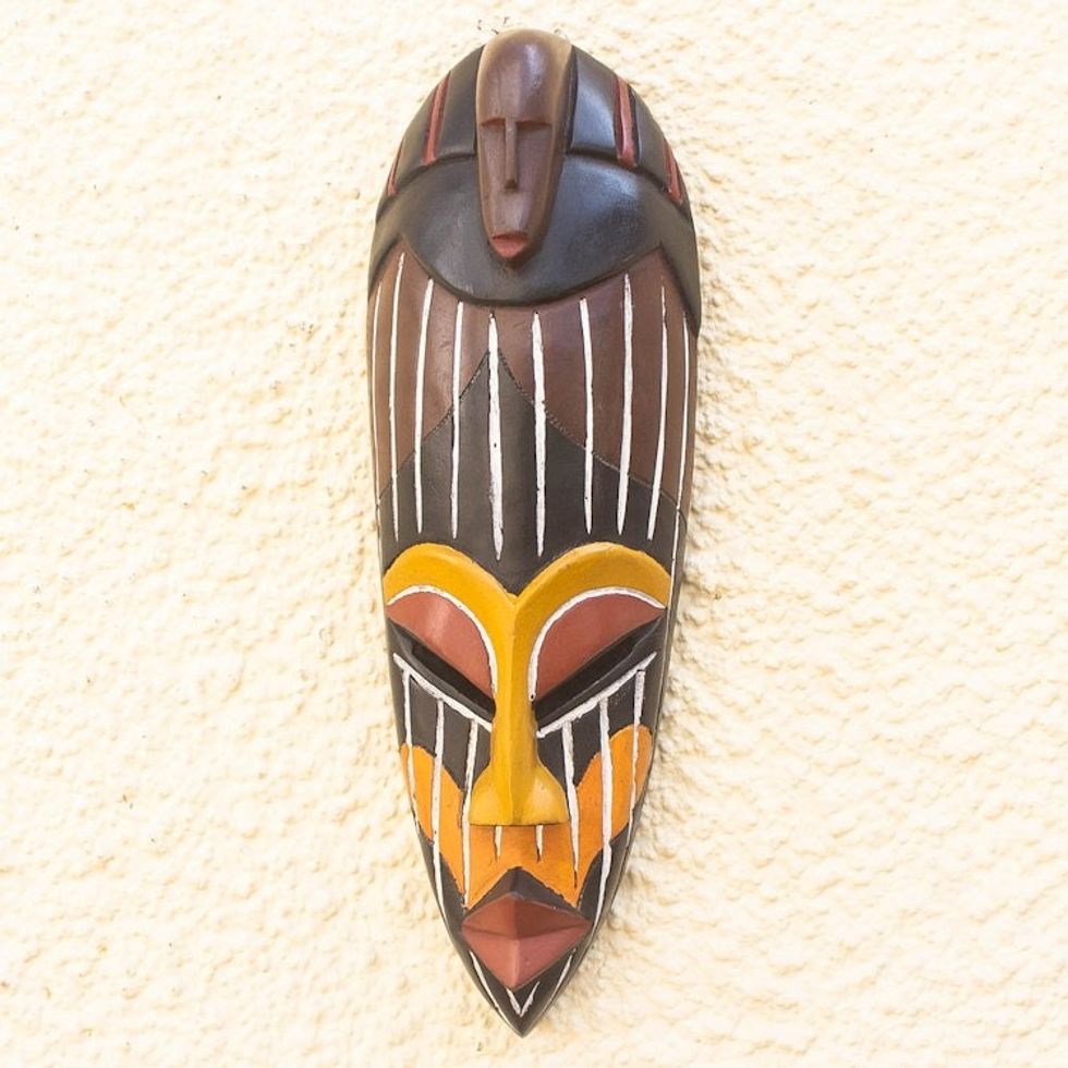 West African Hand Carved Sese Wood Mask 'Face to Face'