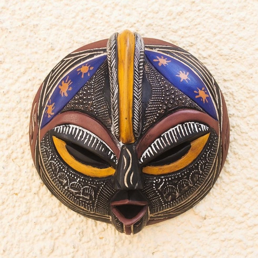 Hand Carved Sese Wood and Aluminum Plated Mask 'Special Forces'