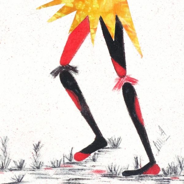 Alternate image for Signed Batik Cotton Wall Art of Two Hunters from Ghana Hunters