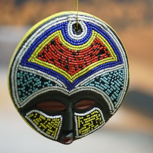 Alternate image for Pair of Eco-Friendly Recycled Plastic Beaded Wood Ornaments Ashanti Vibrancy