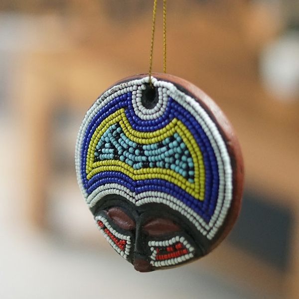 Alternate image for Pair of Eco-Friendly Recycled Plastic Beaded Wood Ornaments Ashanti Vibrancy