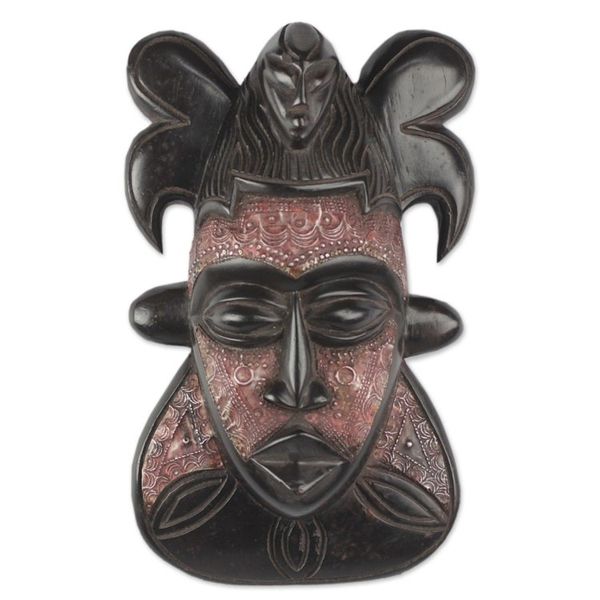 Alternate image for Sese Wood and Aluminum African Mask from Ghana Bold King