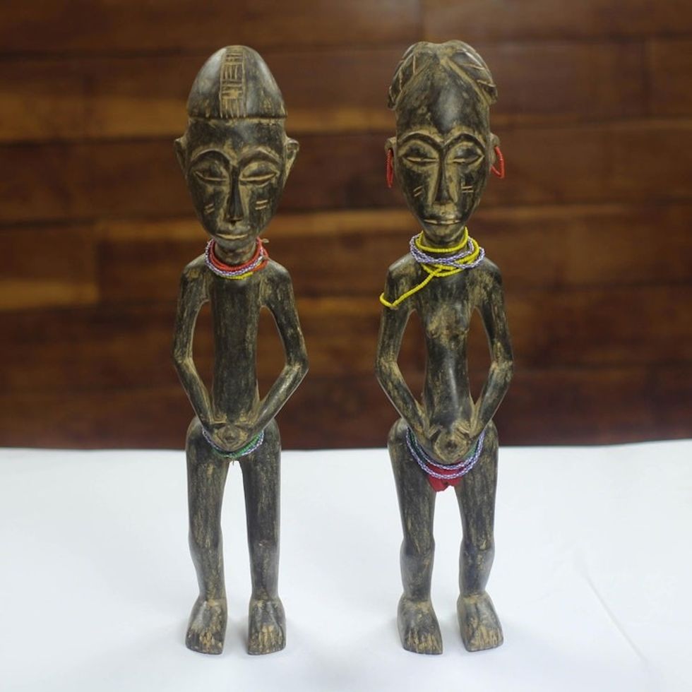 Rustic Sese Wood Sculptures of an Ashanti Couple Pair 'Ashanti Pair'