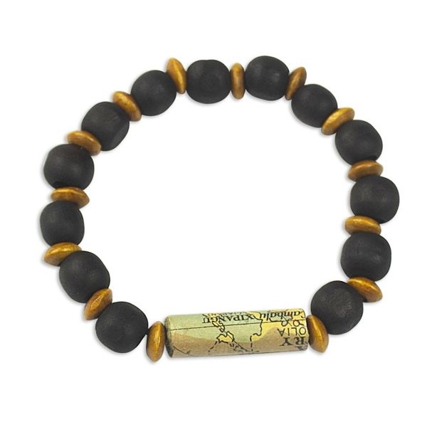 Alternate image for Unisex Sese Wood Bracelet with Recycled World Map Bead 180 Days