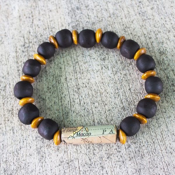 Alternate image for Unisex Sese Wood Bracelet with Recycled World Map Bead 180 Days